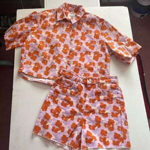 ZARA | Size Small/ Size 4 | Denim Floral Print Matching Set | 90s short